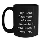 Gifts from Mom to Daughter, Daughter Gifts, Funny Birthday Quote Black Coffee Mug, Always Remember I Love You. - Main